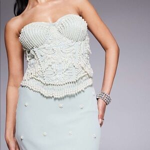 ASOSbandeau midi dress pearl beading sage green